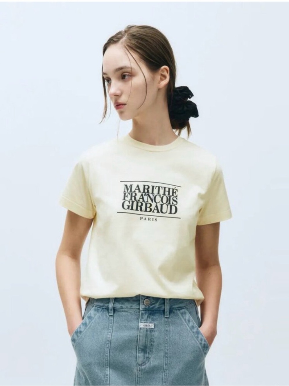 Marithe Francois Girbaud Cream T-Shirt with Black Logo Tag